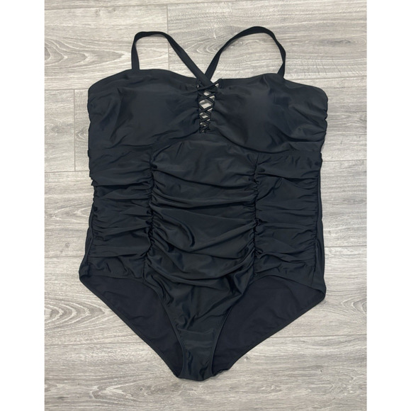 torrid Other - Torrid One Piece Swimsuit Black Ruched Lattice Front Adjustable Straps Sz 4